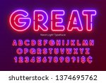 neon light alphabet ... | Shutterstock .eps vector #1374695762