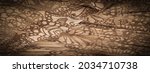 Small photo of Background texture, decorative ornament, brown-beige silk fabric, floral pattern, corrugation, reef, undulation, undulation, ripples, a small wave or a series of waves on the surface of the fabric