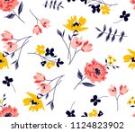 floral spring pattern ditsy... | Shutterstock .eps vector #1124823902