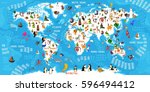 cartoon animal world map.... | Shutterstock .eps vector #596494412