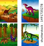 set of pictures with dinosaurs. ... | Shutterstock .eps vector #1491735278