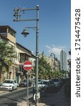 Small photo of Tel Aviv/Israel-10/10/18: last electric street light remaining from Jaffa's first power line, which extended from Boustrus-Howard (Raziel) Street to Ajami (Yefet) Street via Clock Square.