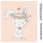 Cute White Bunny Girl Wreath Of ...