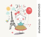  Little Girl In Paris. Hand...
