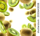 kiwi fruit levitating on a... | Shutterstock . vector #2033643038