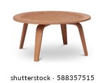 Brown wooden round coffee table, dinning table, magazines table. Modern designer, table isolated on white background. Series of furniture.