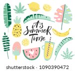 summer elements set with hand... | Shutterstock .eps vector #1090390472