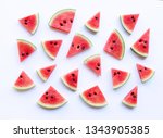 Watermelon sliced on white background. Top view