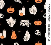 ghosts  pumpkins  candles ... | Shutterstock .eps vector #2032466222