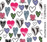 various colored doodle hearts.... | Shutterstock .eps vector #713896285