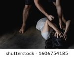 Domestic violence concept,Scared woman protecting from men aggression.  depressed woman, Stop violence against women,International women's day photos