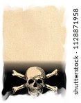 Small photo of Skull and Crossbones on Vintage Paper with space for your Text or Design