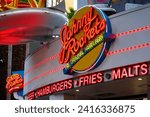 Small photo of Universal City, Hollywood, California – October 3, 2023: Johnny Rockets, The Original Hamburger. Iconic burgers, shakes, fries and fun on CityWalk at Universal Studios Hollywood