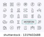 Vector Museum icon set. Gallery Navigation signs. Related symbols of sculpture, picture, art, ticket, relic, fossil