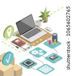workplace businessman  laptop ... | Shutterstock .eps vector #1065602765