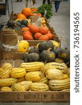 Small photo of London, UK - October 2017. Seasonal vegetables sold in a stall at Brockley Market, local farmer market held every Saturday in Lewisham.