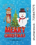 new year's card with a snowman... | Shutterstock .eps vector #735847975