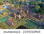 Small photo of Aerial view of Wat Mahathat buddha and temple in Sukhothai Historical Park