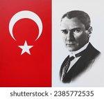 Small photo of Istanbul, Turkiye, November 08,2023: Turkish flag and Mustafa Kemal Ataturk's - founder of modern Turkish Republic - portrait