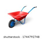 red wheelbarrow for gardening and construction. Garden cart in a flat style