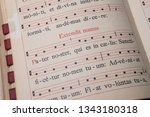 Small photo of Echternach / Luxembourg - 03 10 2019: Catholic liturgical book. Gregorian Chant. Pater Noster.