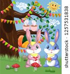 two cute bunny in a forest... | Shutterstock .eps vector #1257531838