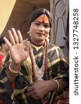 Small photo of Allahabad / India 3 February 2019 Portrait of Hijra or eunuchs or transgender sadhu hindu holy Kinnar at Kinnar Akhada kumbh mela in Allahabad Uttar Pradesh India