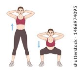 a woman does sports exercises.... | Shutterstock . vector #1486974095