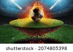Small photo of Fiery soccer ball exits from a football stadium