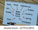 Small photo of Concept of Binge - Purge Cycle write on book isolated on Wooden Table.