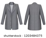 Small photo of Beautiful set, luxurious female gray jacket with a turndown collar, front and back view, clipping, isolated on a white background, ghost mannequin