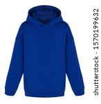 Small photo of Beautiful bright blue unisex baggy hoodie, for design, blank, mockup, clipping, ghost mannequin, isolated on white background