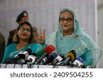 Small photo of Dhaka, Bangladesh - January 07, 2024: Prime Minister Sheikh Hasina spoke to reporters after voting in the 12th National parliament elections at Dhaka City College Center in the morning.