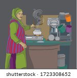 woman cooking in the kitchen in ... | Shutterstock .eps vector #1723308652