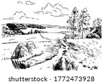 green grass field on small... | Shutterstock .eps vector #1772473928