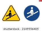 Use handrail sign. Vector illustration of signs with human holding handrail icon inside. Caution stairs, escalators and moving walkways. Railing must be use. Warning and mandatory symbol.