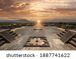 Landmark Teotihuacan pyramids complex located in Mexican Highlands and Mexico Valley close to Mexico City.