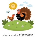 Vector Turkey With Baby On Lawn ...