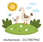 Vector Goose With Baby Gosling...