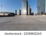 empty floor with city skyline in hangzhou china