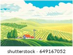 Landscape with houses, hills, and mountains in the distance image ...