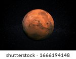 Planet Mars in the Starry Sky of Solar System in Space. This image elements furnished by NASA.