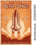 vintage poster with shuttle... | Shutterstock .eps vector #332839385