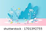abstract paper art of summer... | Shutterstock .eps vector #1701392755