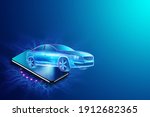 mobile gps navigation  hologram ... | Shutterstock . vector #1912682365