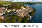 Aerial view of the historic center of Trevignano Romano. It is a small town in the metropolitan city of Rome, Lazio, Italy. It is located on the volcanic Lake Bracciano.