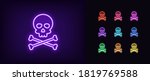 Neon Jolly Roger Icon. Glowing...