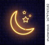 neon golden crescent and stars. ... | Shutterstock .eps vector #1679765182