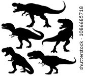 Dinosaur t-rex silhouettes set. Vector illustration isolated on white background