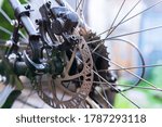 Bicycle disc brakes close up selective focus